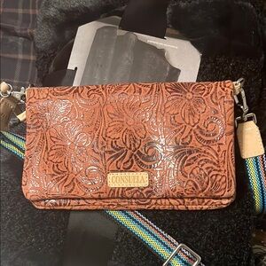 Consuela Floral Embossed Brown Clutch